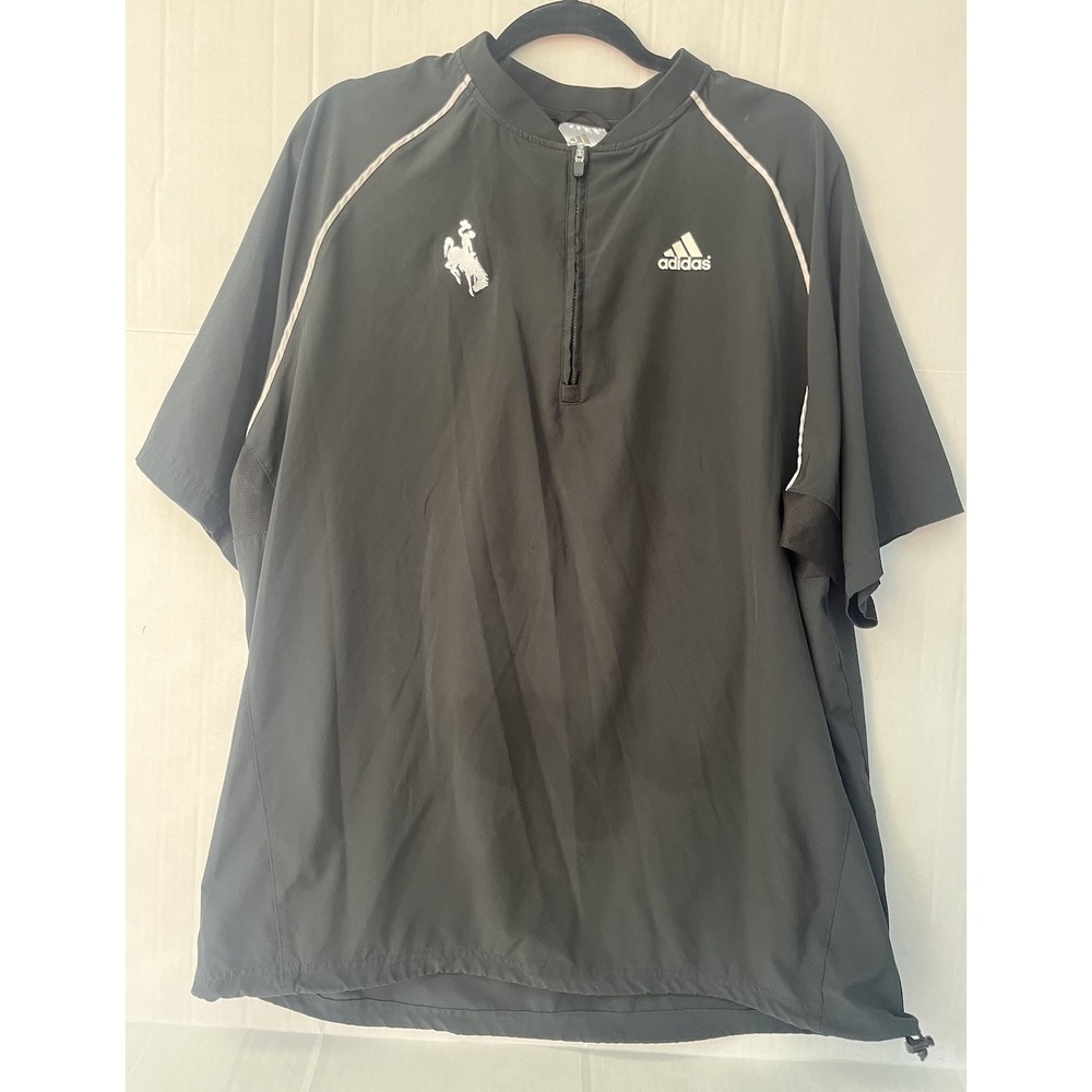 Adidas /bronco Rider Shirt XL Black Short Sleeve 1/4 Zip Windbreaker Bottom